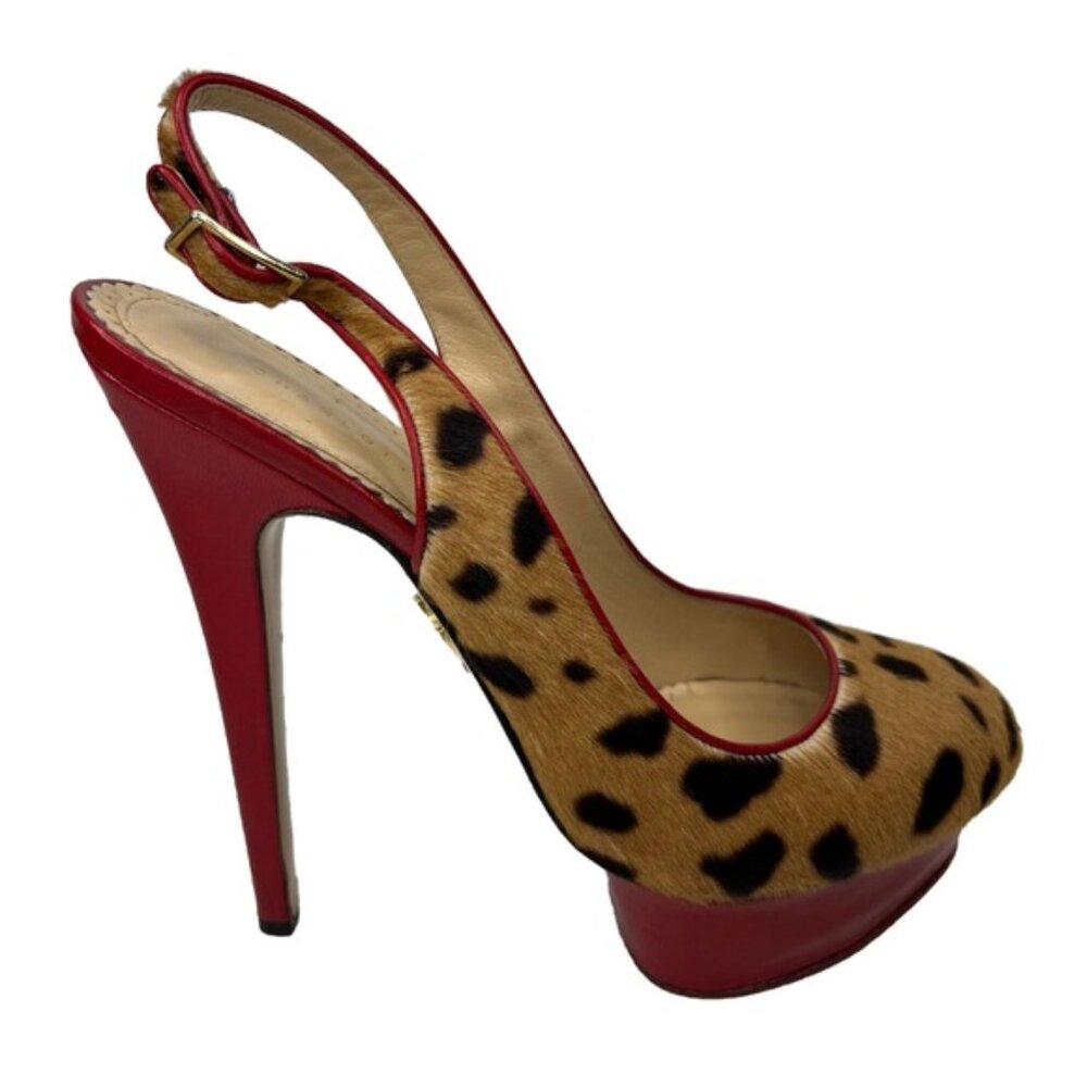 CHARLOTTE OLYMPIA GENUINE LEATHER Calf Hair Leopard Dolly Platform Heels Size 40